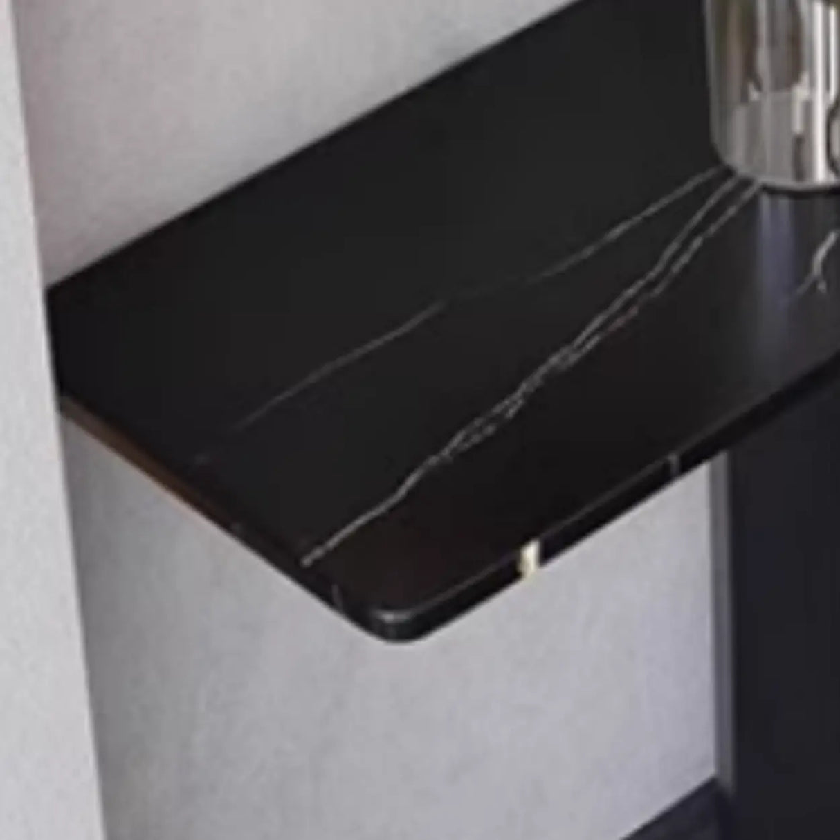 Modish Black Metal Pedestal Stone Rectangular Console Table Image - 8