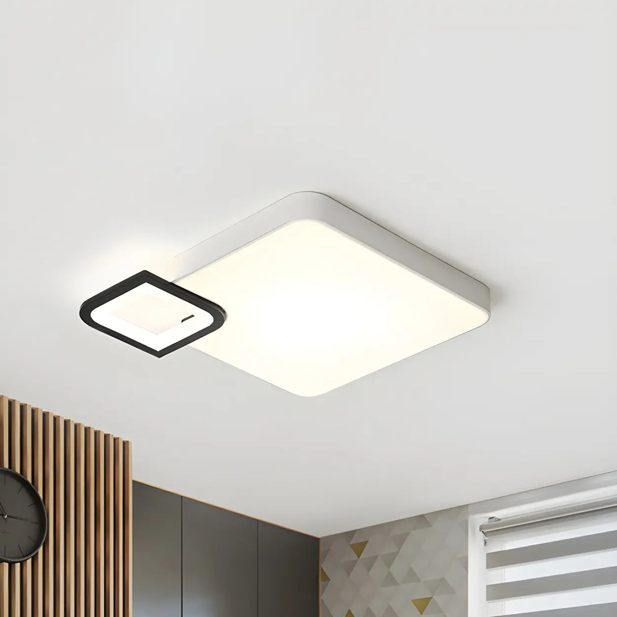 Modish Black-White Square Flush Mount Ceiling Light Image - 3
