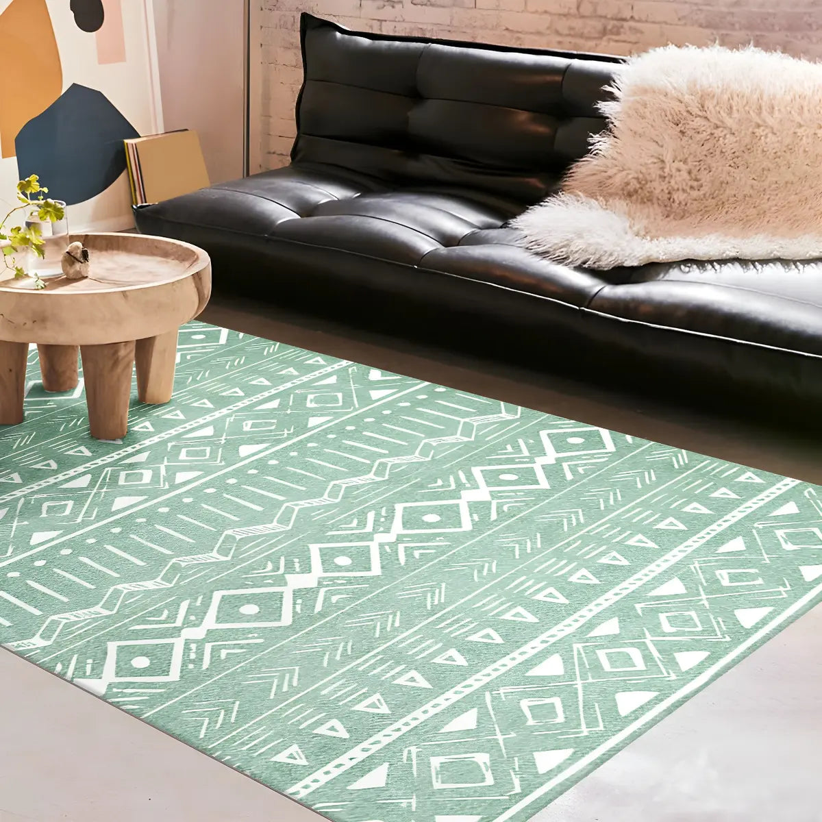 Modish Brown Geometric Polyester Rectangle Area Rug Image - 4
