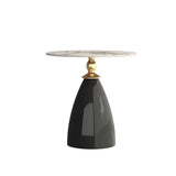 Modish Blue Round Stone Iron Base Tall Coffee Table Image - 6