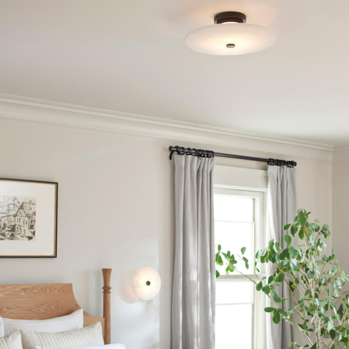 Modish Circular Stone Semi-Flush Mount Ceiling Light Image - 1
