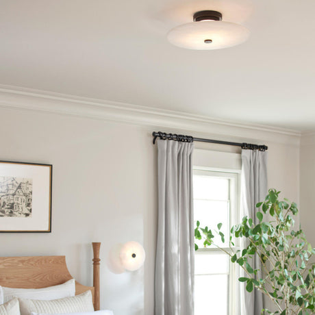 Modish Circular Stone Semi-Flush Mount Ceiling Light Image - 1