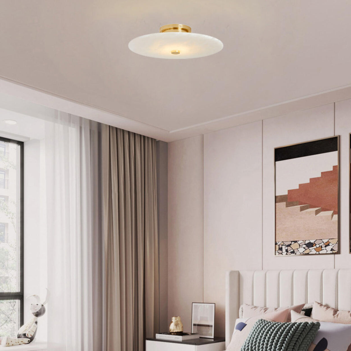 Modish Circular Stone Semi-Flush Mount Ceiling Light Image - 4
