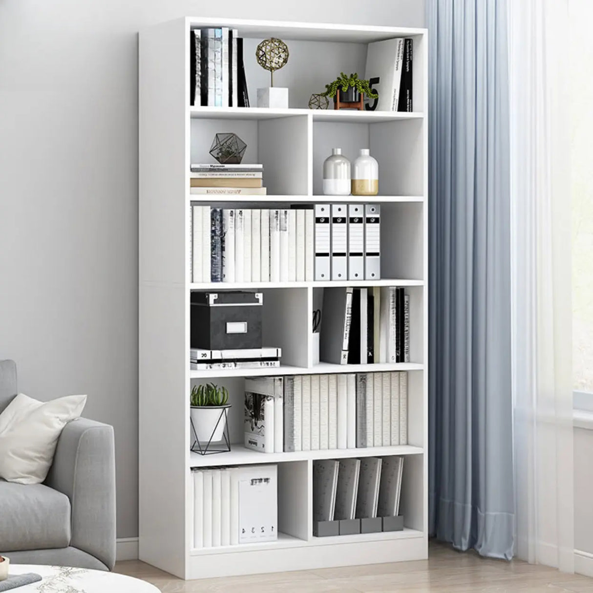 Modish Classic Wood Vertical Narrow Organizer Bookcase Image - 20