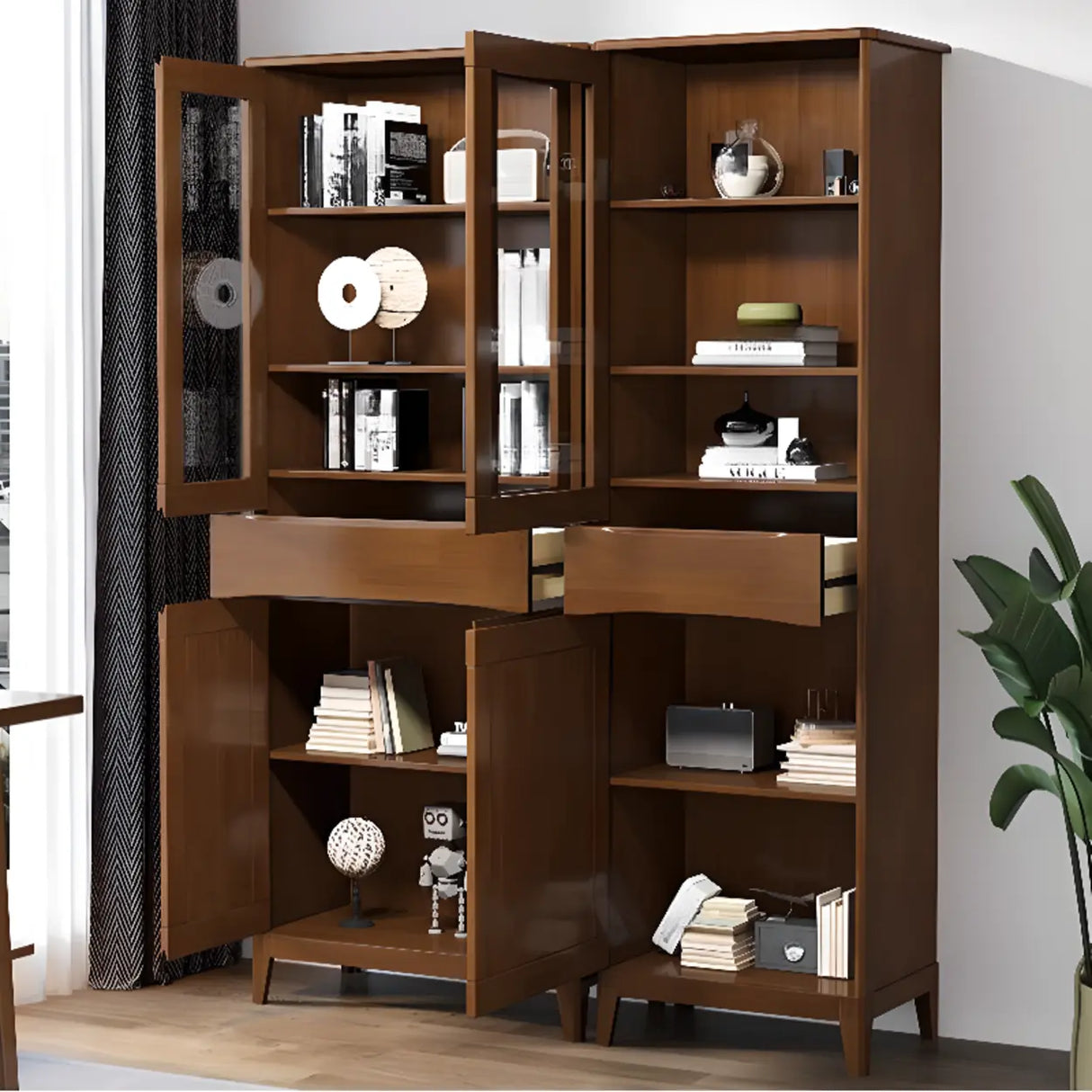Modish Closed Glass Door Wooden Standard Bookcases Image - 11