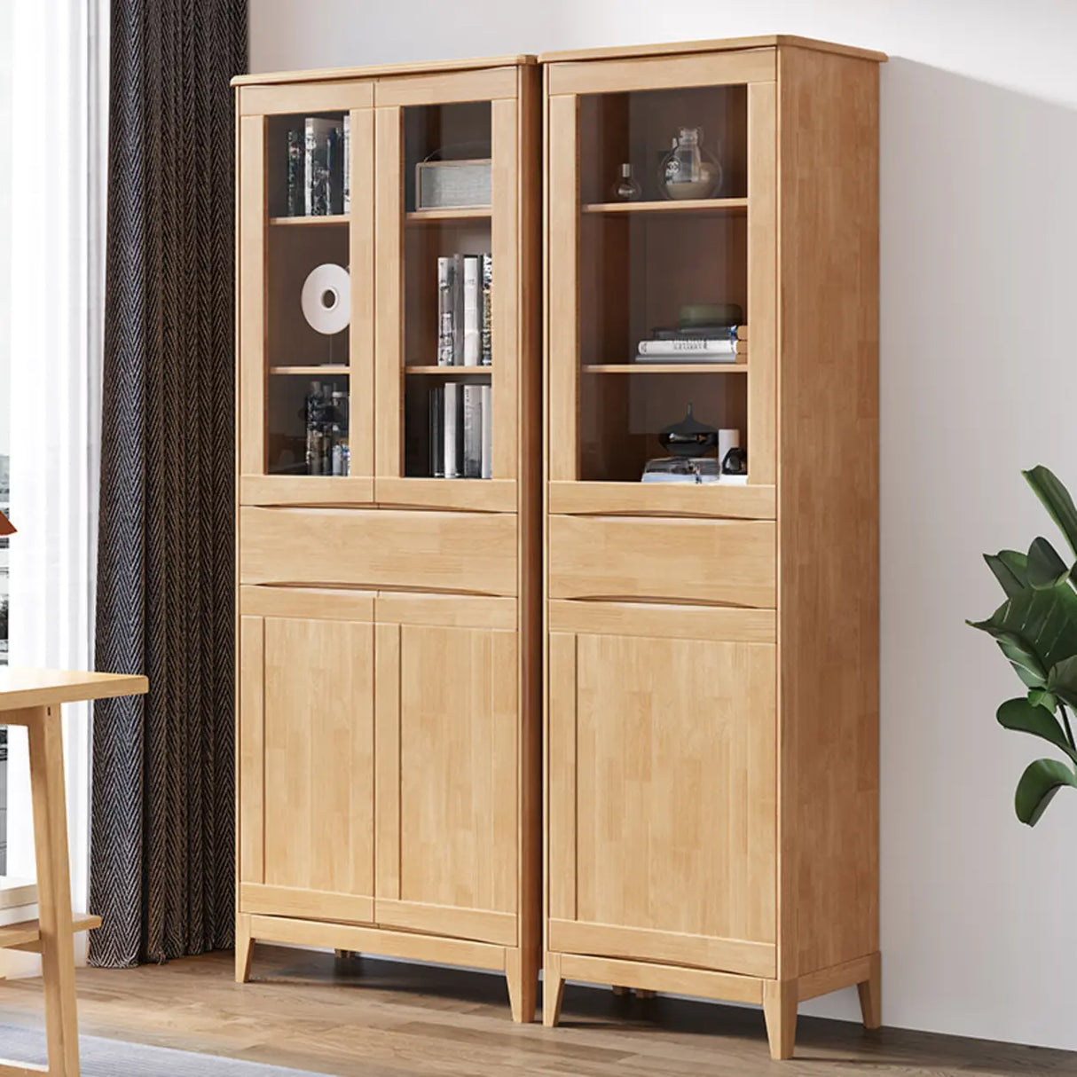 Modish Closed Glass Door Wooden Standard Bookcases Image - 2