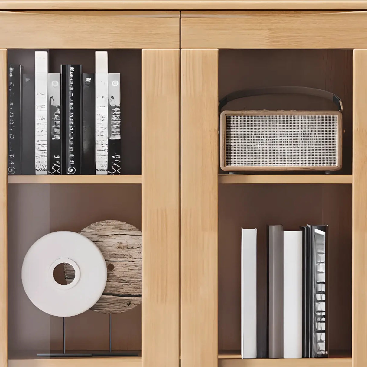 Modish Closed Glass Door Wooden Standard Bookcases Image - 9