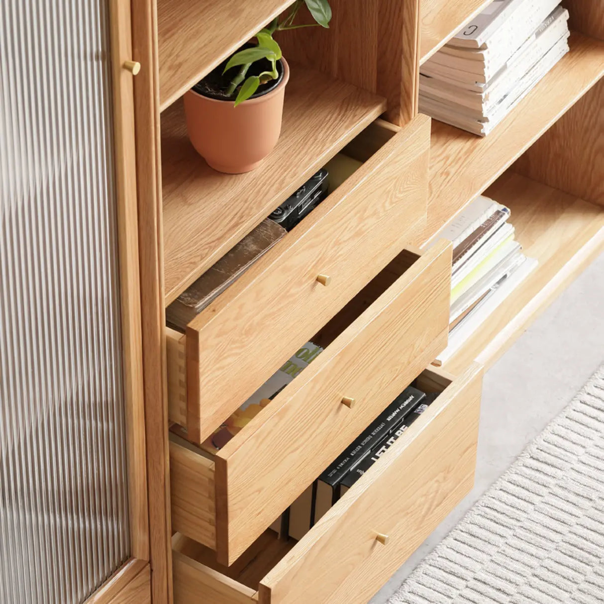 Modish Closed Vertical Wooden Large Storage Bookcase Image - 6