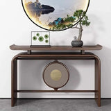 Modish Entryway Sled Walnut Round Accent Console Table Image - 1