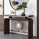 Modish Entryway Sled Walnut Round Accent Console Table Image - 3