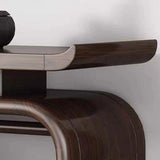 Modish Entryway Sled Walnut Round Accent Console Table Image - 4
