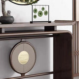 Modish Entryway Sled Walnut Round Accent Console Table Image - 5