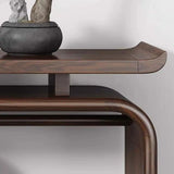 Modish Entryway Sled Walnut Round Accent Console Table Image - 6
