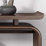 Modish Entryway Sled Walnut Round Accent Console Table Image - 6