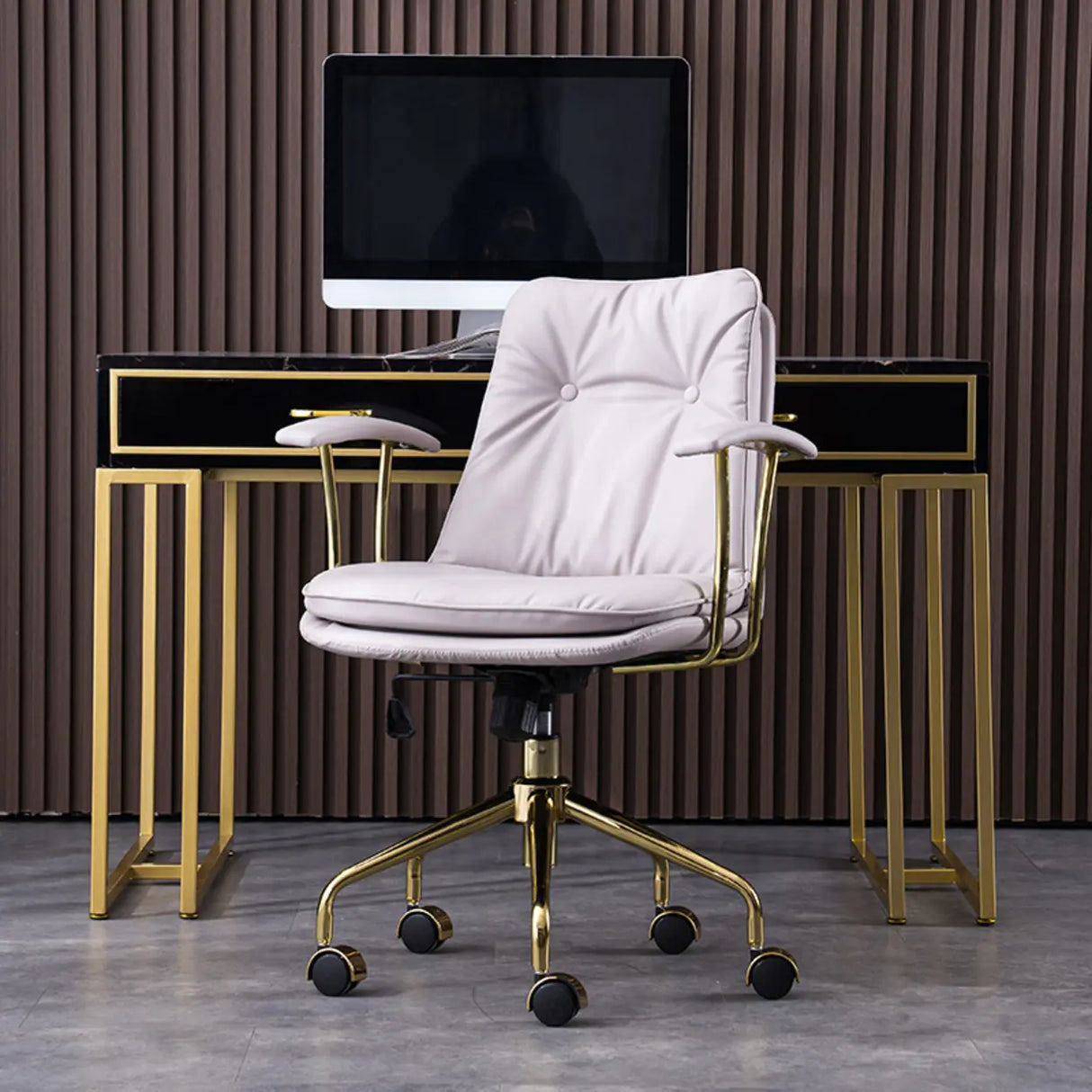Modish Ergonomic Faux Leather Swivel Casters Office Chair Image - 10