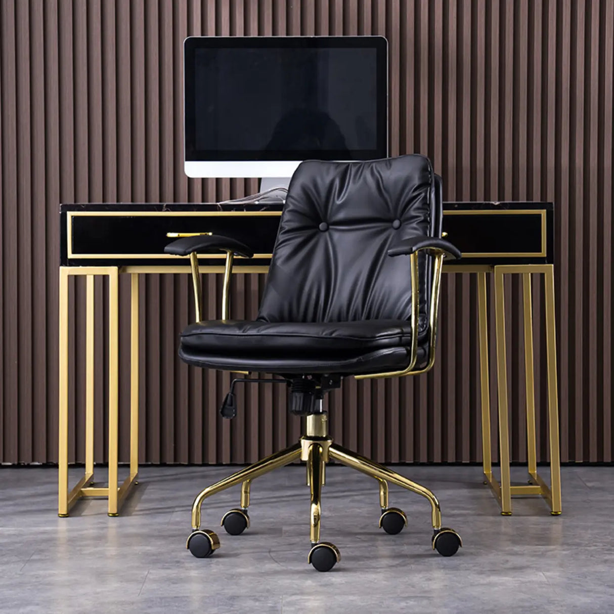 Modish Ergonomic Faux Leather Swivel Casters Office Chair Image - 12