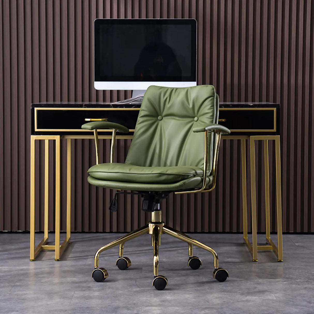 Modish Ergonomic Faux Leather Swivel Casters Office Chair Image - 7