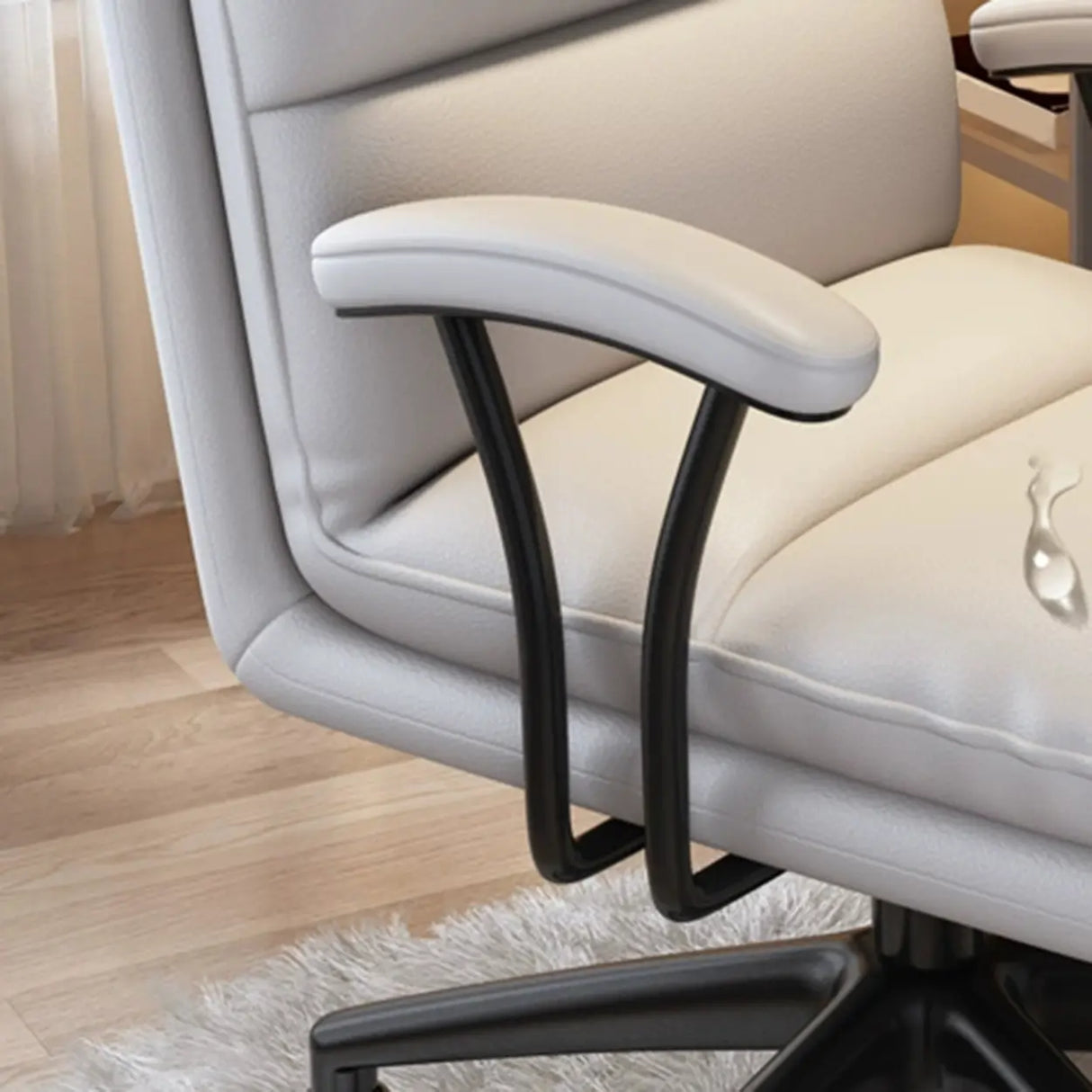 Modish Ergonomic Leather Gray Office Chair with Casters Image - 13