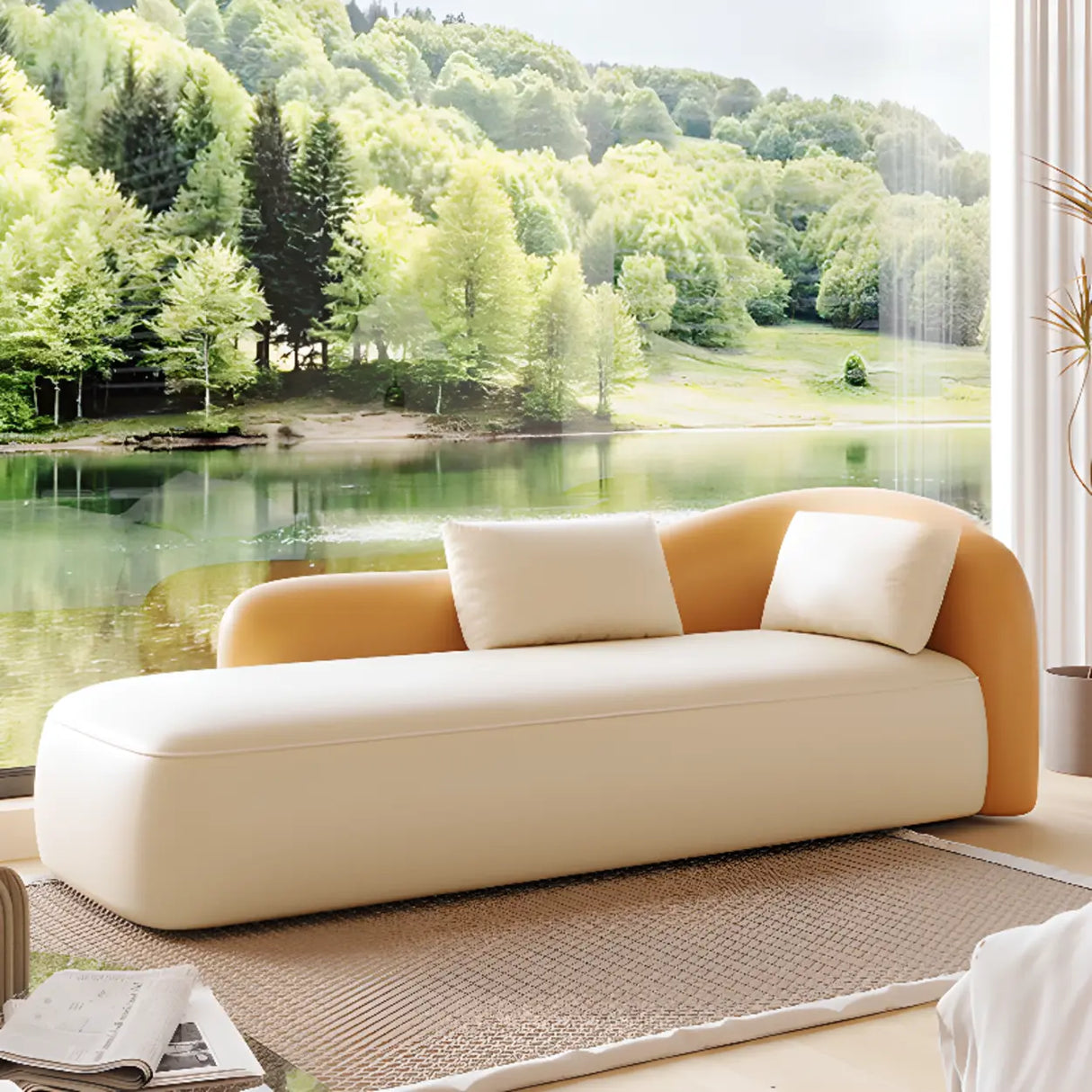 Modish Genuine Leather Upholstered Right-Arm Chaise Image - 1