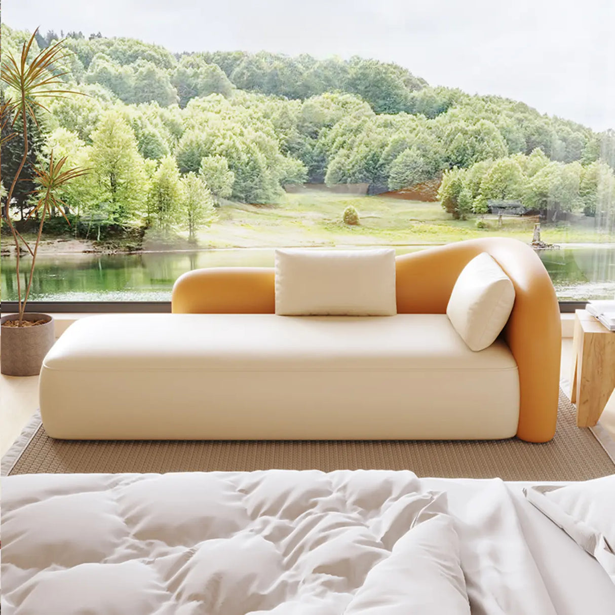 Modish Genuine Leather Upholstered Right-Arm Chaise Image - 10