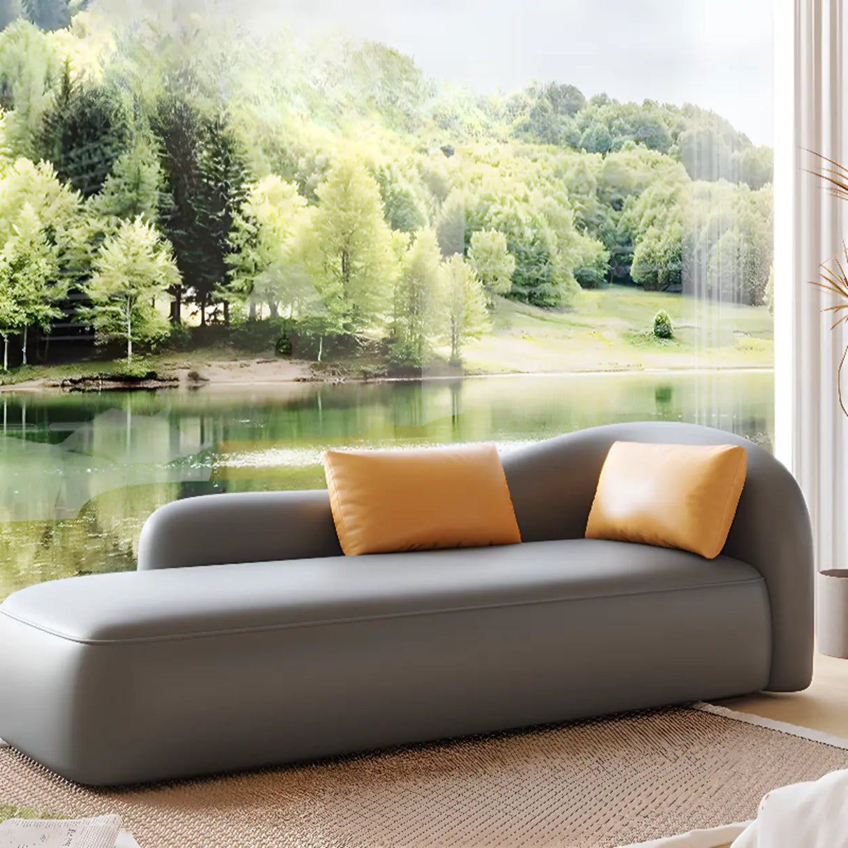 Modish Genuine Leather Upholstered Right-Arm Chaise Image - 7