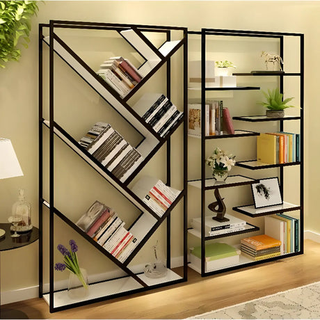 Modish Geometric Alloy Etagere Display Bookcase Black Image - 1