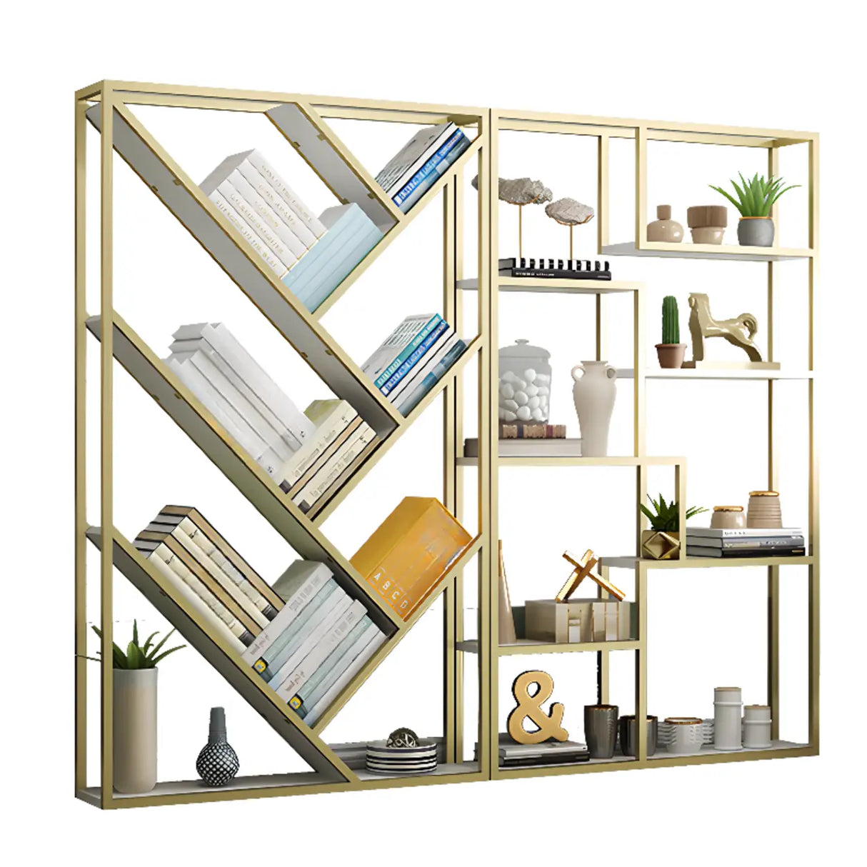 Modish Geometric Alloy Etagere Display Bookcase Black Image - 11