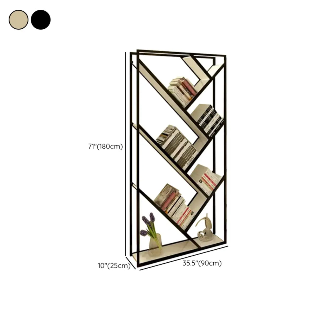 Modish Geometric Alloy Etagere Display Bookcase Black Image - 13