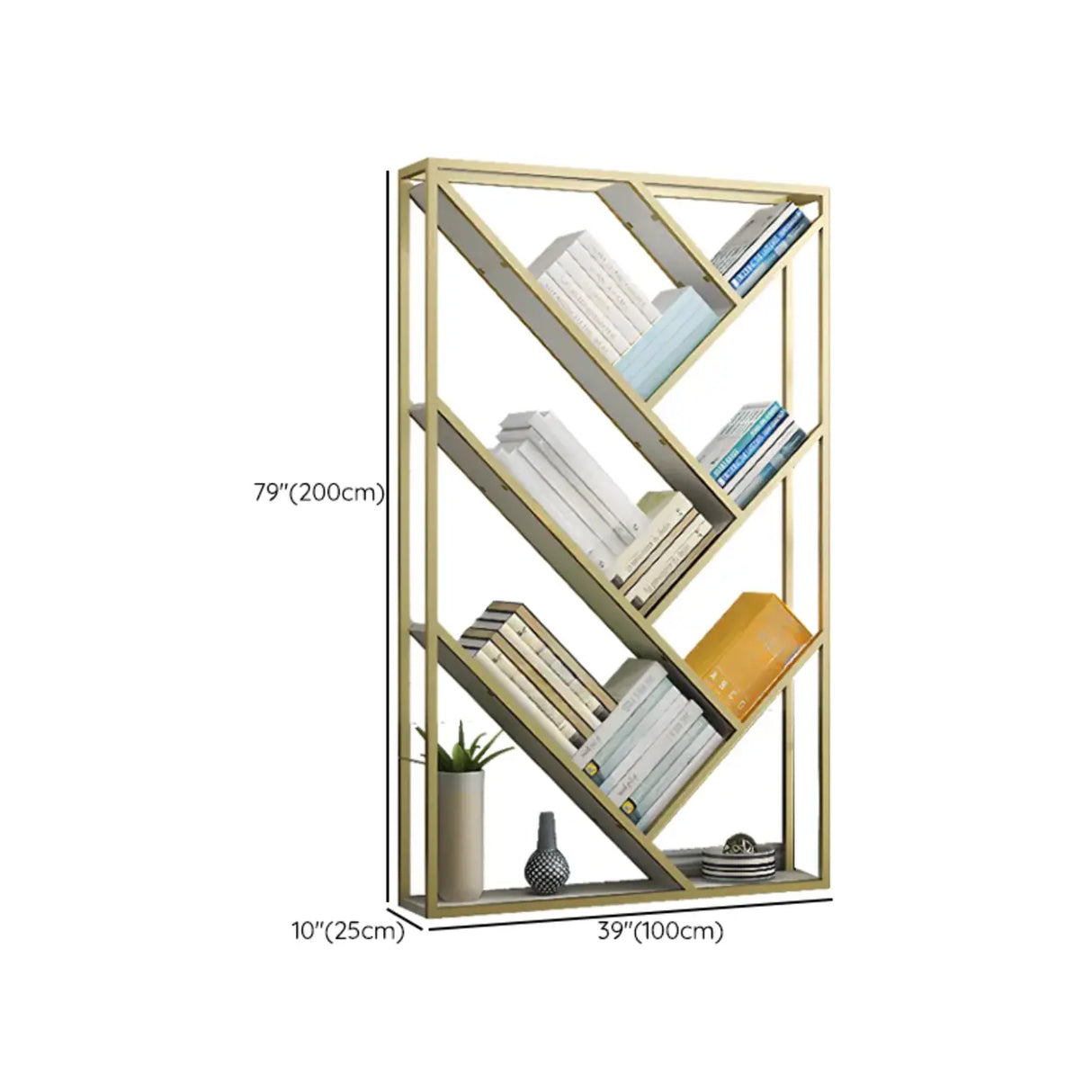 Modish Geometric Alloy Etagere Display Bookcase Black Image - 18