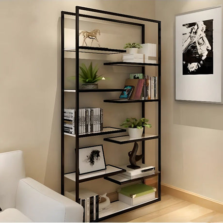 Modish Geometric Alloy Etagere Display Bookcase Black Image - 2