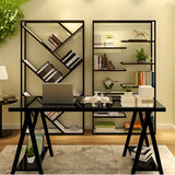 Modish Geometric Alloy Etagere Display Bookcase Black Image - 4