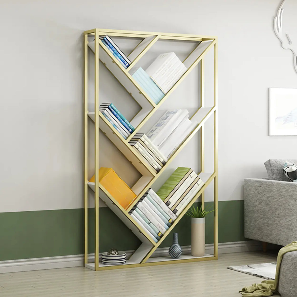 Modish Geometric Alloy Etagere Display Bookcase Black Image - 5