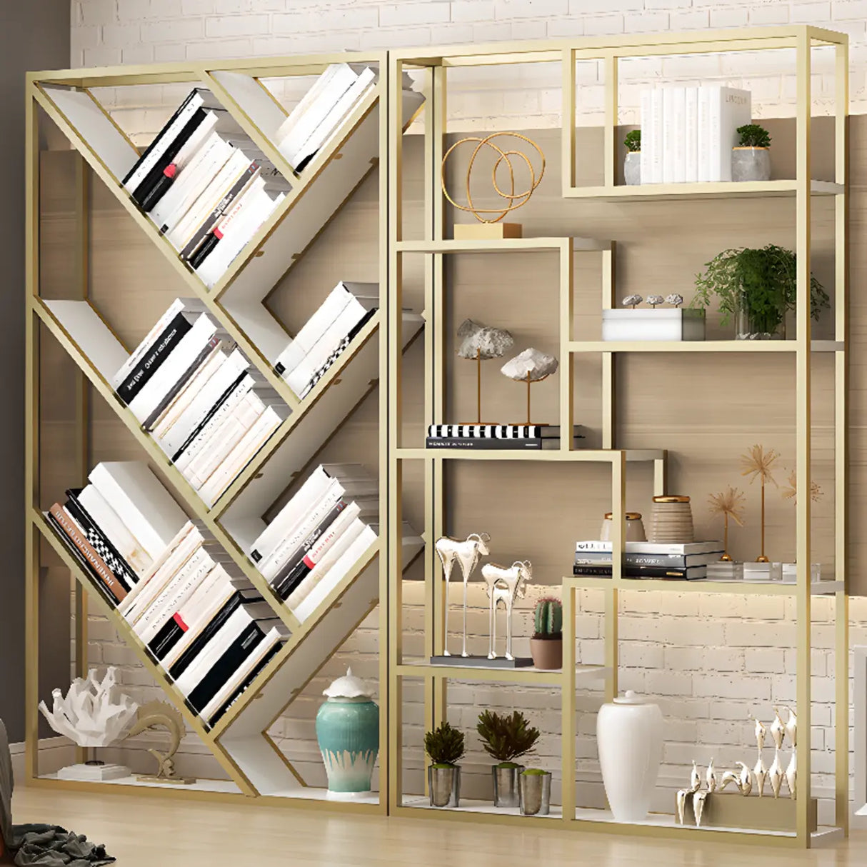 Modish Geometric Alloy Etagere Display Bookcase Black Image - 6