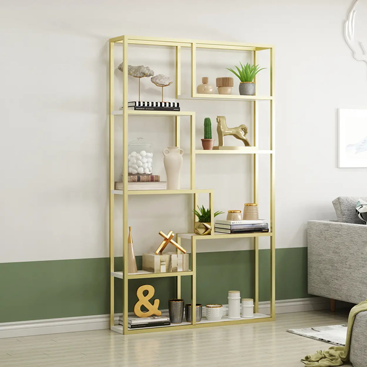 Modish Geometric Alloy Etagere Display Bookcase Black Image - 7