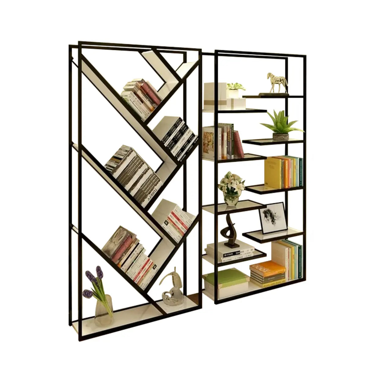 Modish Geometric Alloy Etagere Display Bookcase Black Image - 9