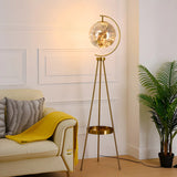 Modish Globe Black Metal Floor Lamp with Shelf Image - 3