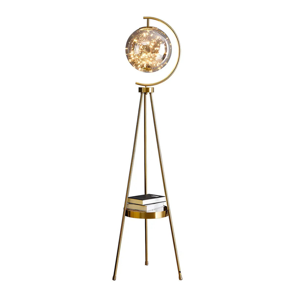Modish Globe Black Metal Floor Lamp with Shelf Image - 5