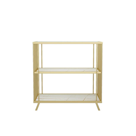 Modish Gold Metal Frame Vertical Open Display Bookcase Image - 2
