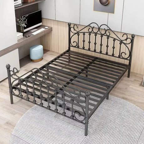 Modish Gold Queen Metal Modern Slat Bed with Headboard Image - 2