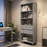Modish Gray Vertical Wood Drawers Storage Bookcase Image - 1