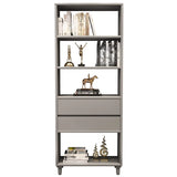 Modish Gray Vertical Wood Drawers Storage Bookcase Image - 10