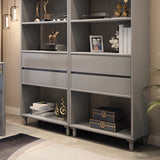 Modish Gray Vertical Wood Drawers Storage Bookcase Image - 15