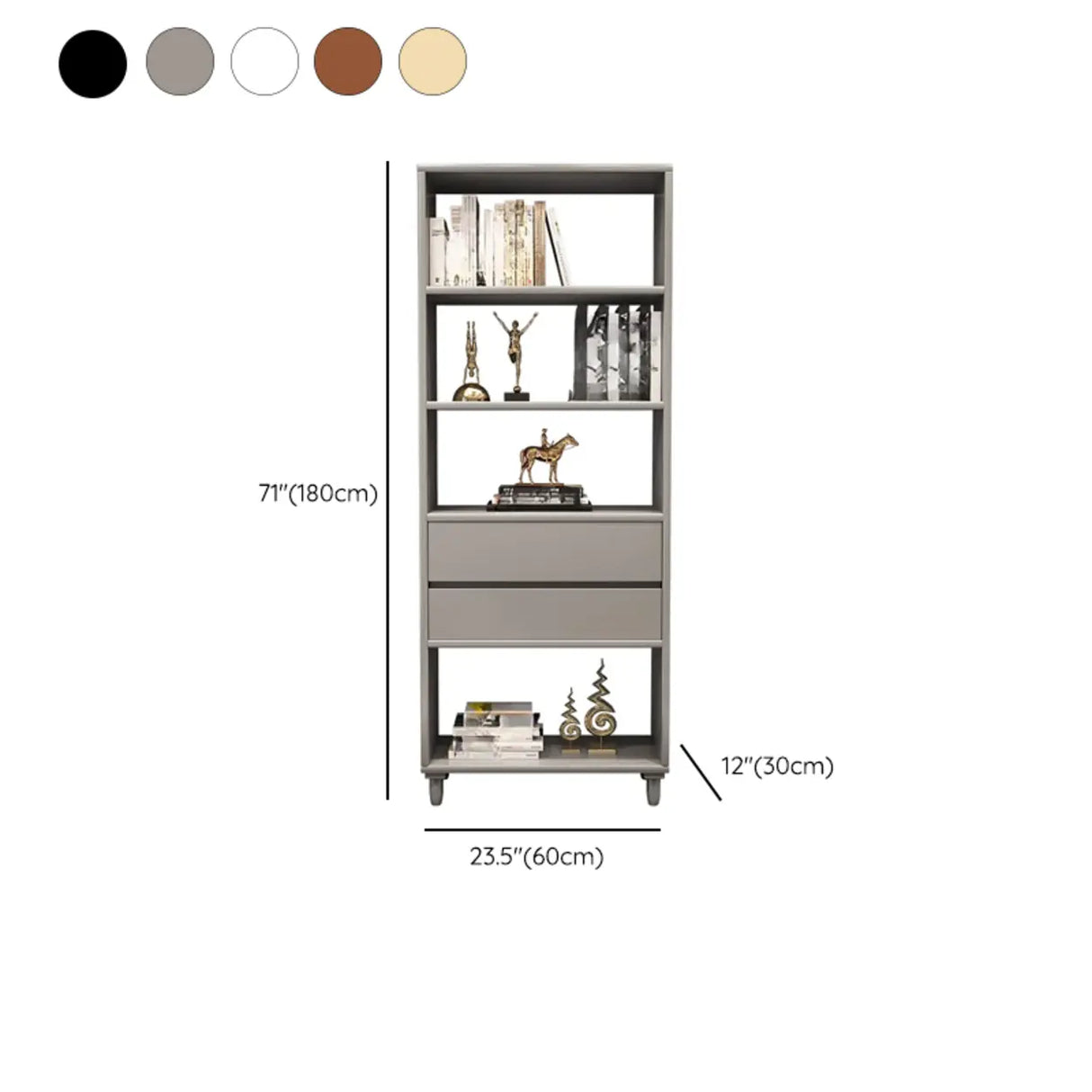 Modish Gray Vertical Wood Drawers Storage Bookcase 