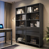 Modish Gray Vertical Wood Drawers Storage Bookcase Image - 4