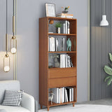 Modish Gray Vertical Wood Drawers Storage Bookcase Image - 9