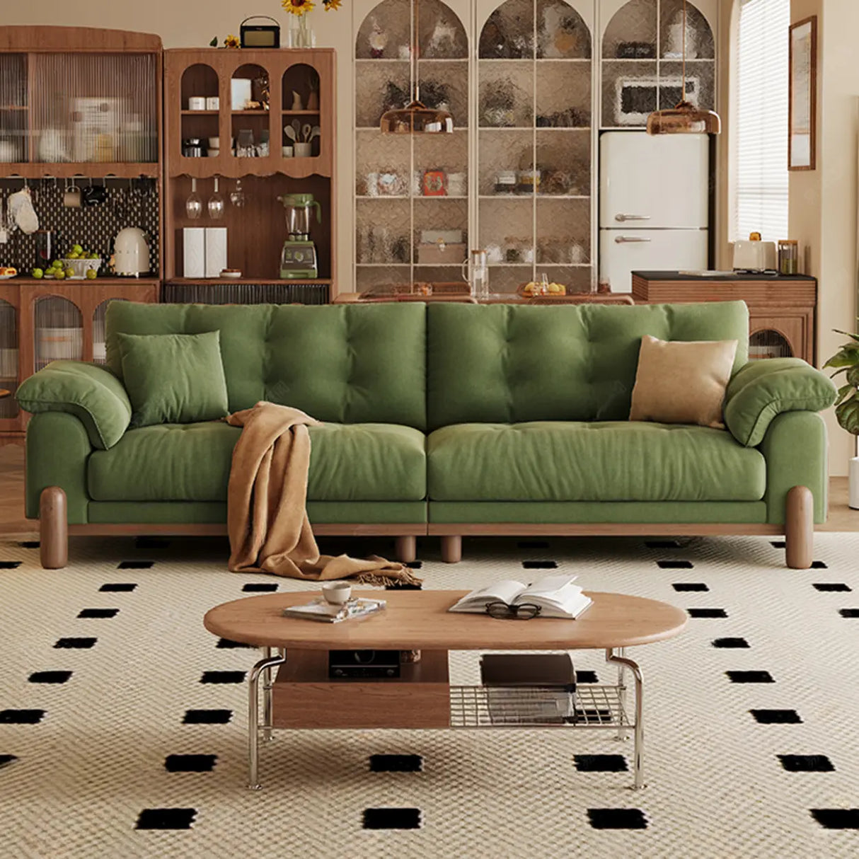 Modish Green Medium Comfort Straight Stationary Fabric Sofa Image - 1