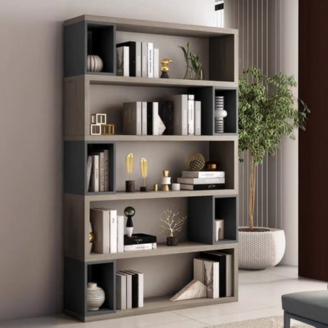 Modish Grey Cocoa Wood Open Rectangular Tall Bookcase Image - 1