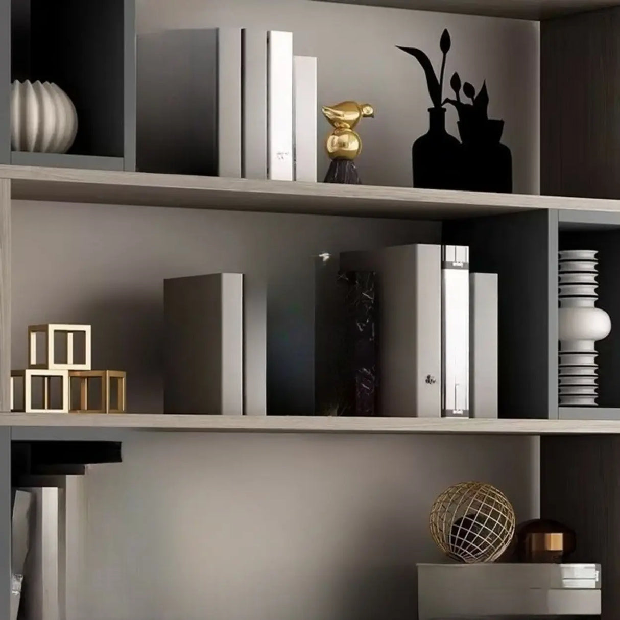 Modish Grey Cocoa Wood Open Rectangular Tall Bookcase Image - 12