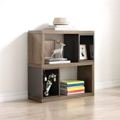 Modish Grey Cocoa Wood Open Rectangular Tall Bookcase Image - 2