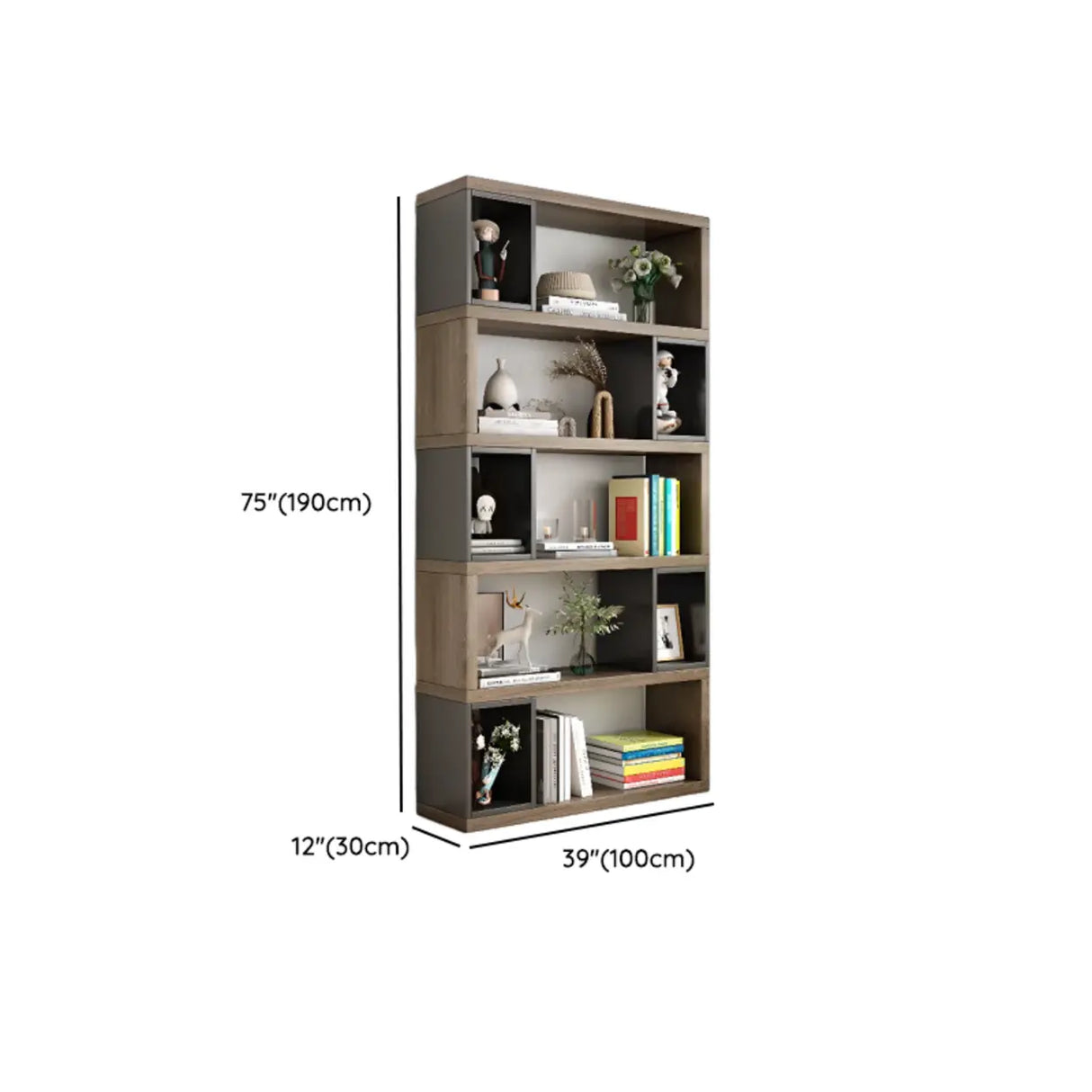 Modish Grey Cocoa Wood Open Rectangular Tall Bookcase 
